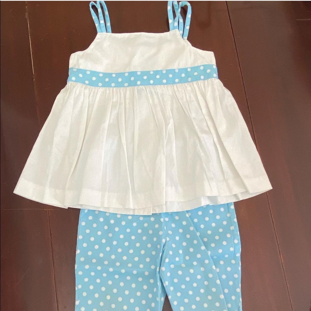 Little English size 2 set. White tank w blue/white ribbon and coordinating pants